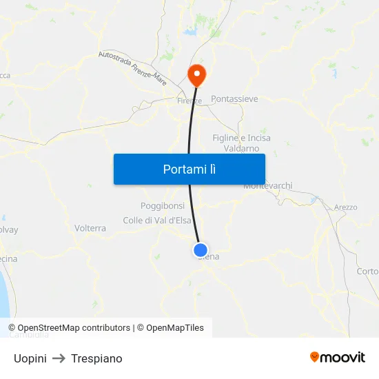 Uopini to Trespiano map