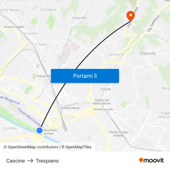Cascine to Trespiano map