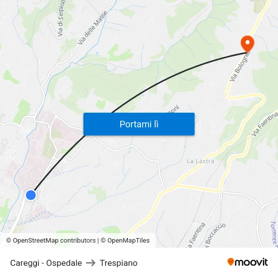 Careggi - Ospedale to Trespiano map