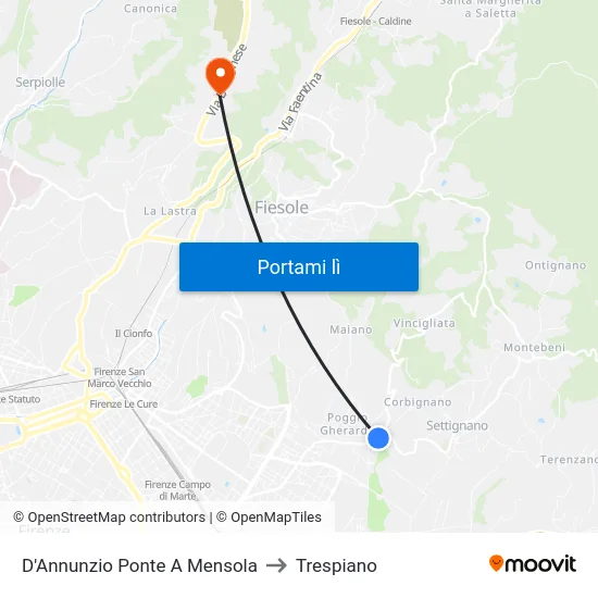D'Annunzio Ponte A Mensola to Trespiano map