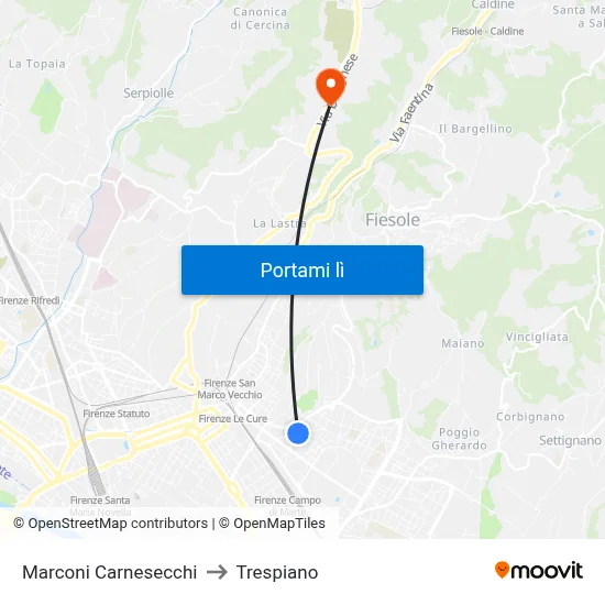 Marconi Carnesecchi to Trespiano map