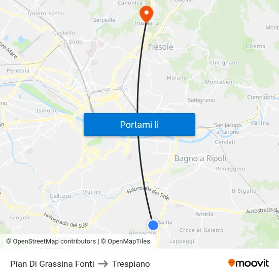 Pian Di Grassina Fonti to Trespiano map