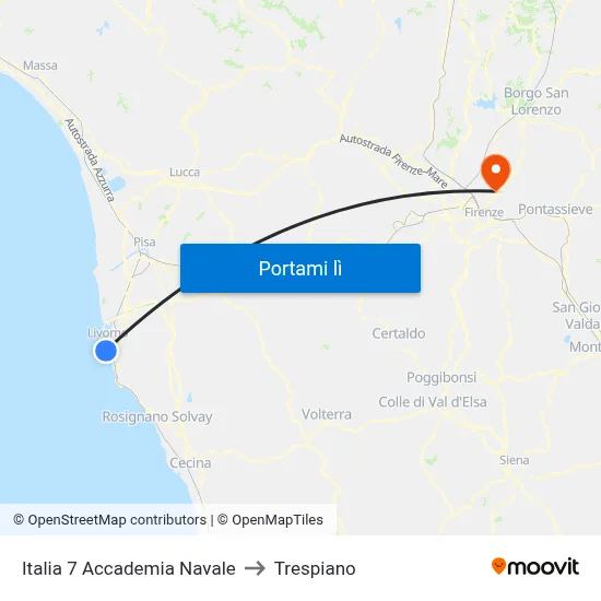 Italia 7 Accademia Navale to Trespiano map