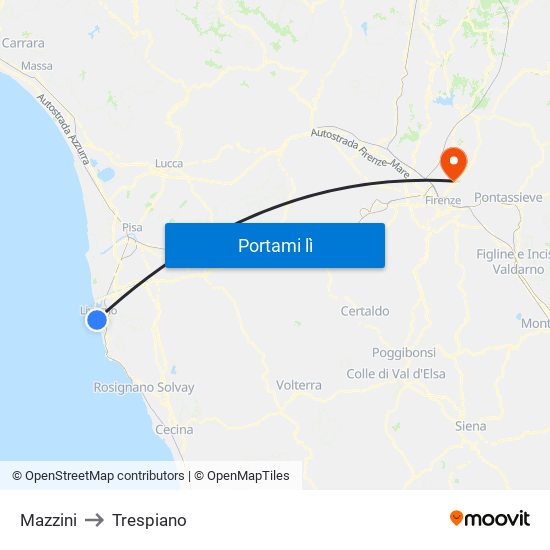 Mazzini to Trespiano map