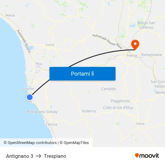 Antignano 3 to Trespiano map
