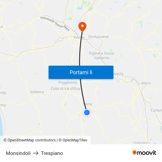 Monsindoli to Trespiano map