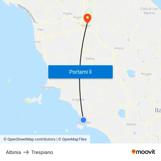 Albinia to Trespiano map
