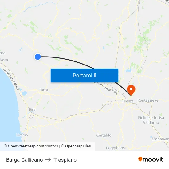 Barga-Gallicano to Trespiano map