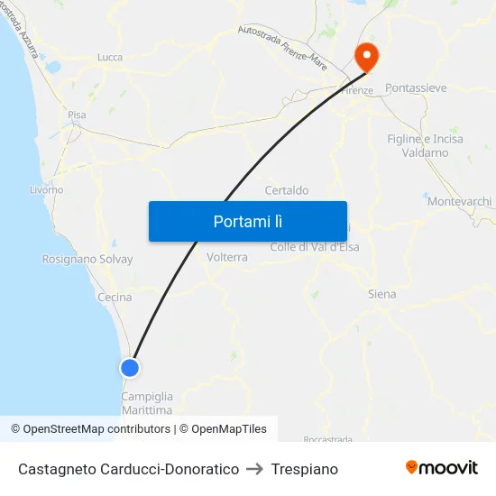Castagneto Carducci-Donoratico to Trespiano map