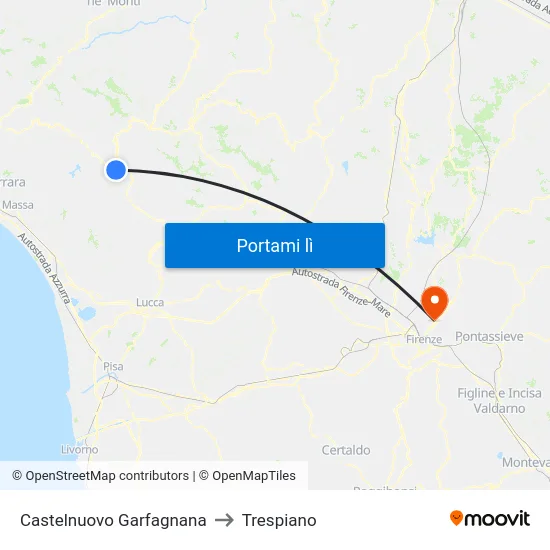 Castelnuovo Garfagnana to Trespiano map