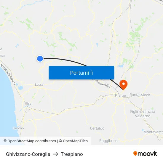 Ghivizzano-Coreglia to Trespiano map