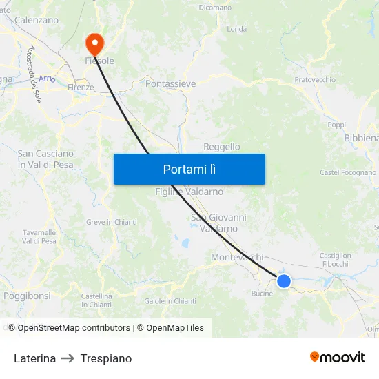 Laterina to Trespiano map