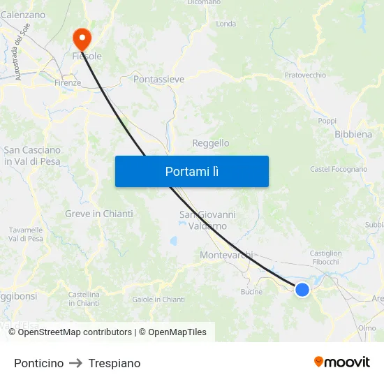 Ponticino to Trespiano map