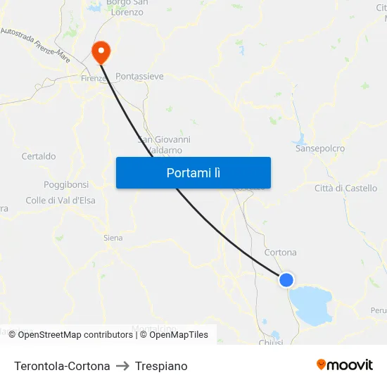 Terontola-Cortona to Trespiano map