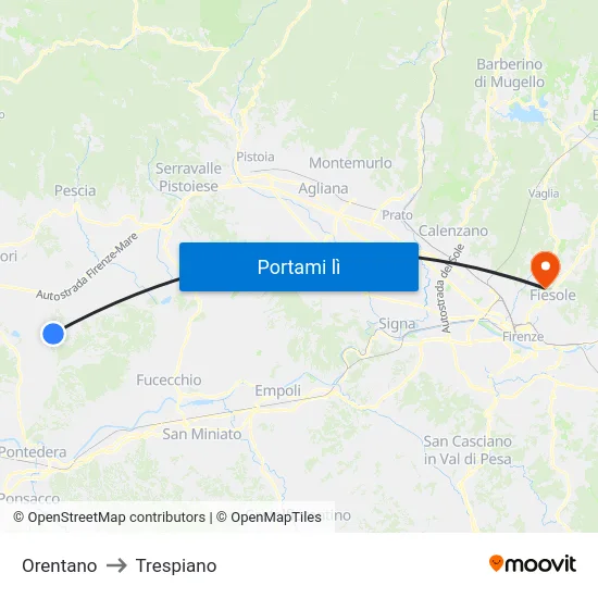 Orentano to Trespiano map