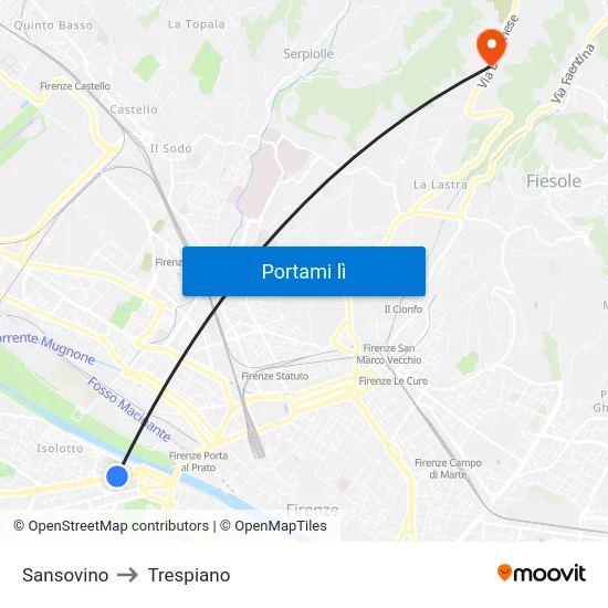 Sansovino to Trespiano map