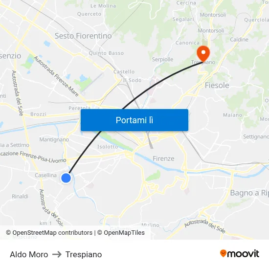 Aldo Moro to Trespiano map