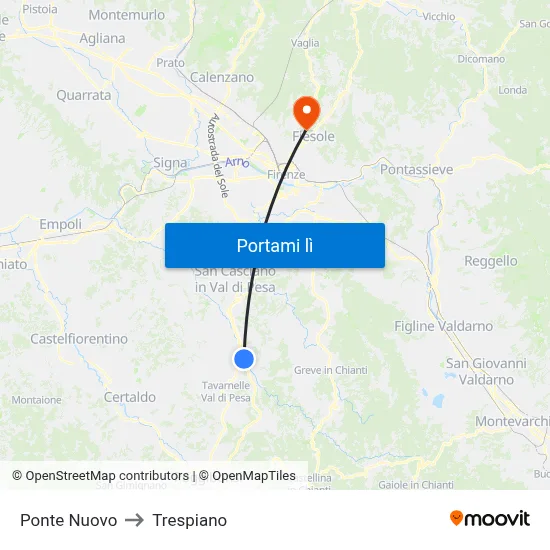 Ponte Nuovo to Trespiano map
