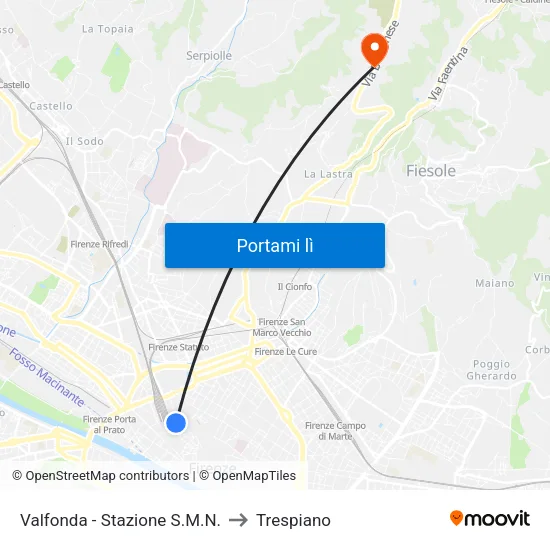 Valfonda - Stazione S.M.N. to Trespiano map