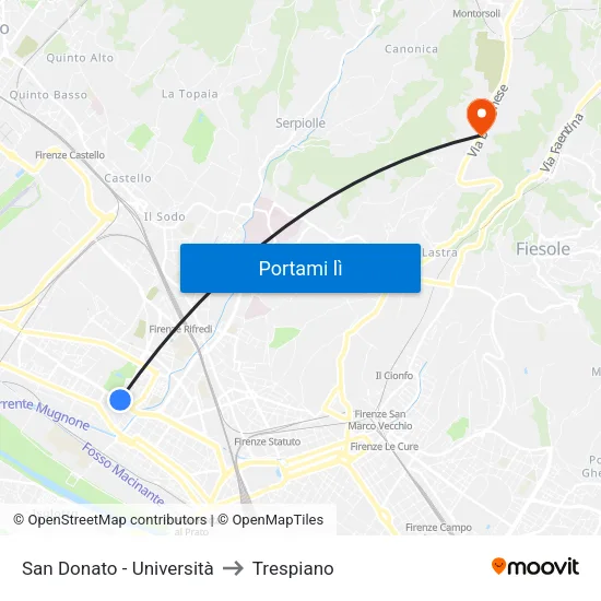 San Donato - Università to Trespiano map