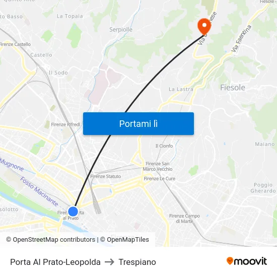 Porta Al Prato-Leopolda to Trespiano map