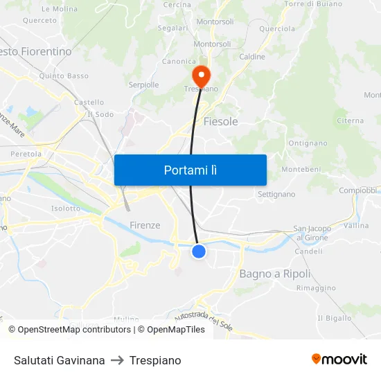 Salutati Gavinana to Trespiano map