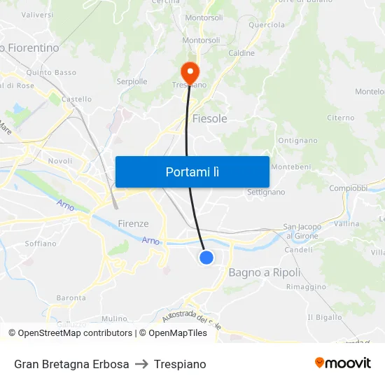 Gran Bretagna Erbosa to Trespiano map