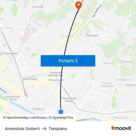 Amendola Gioberti to Trespiano map