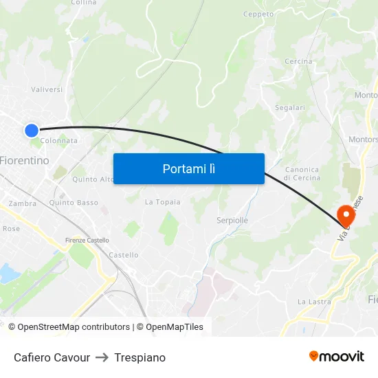 Cafiero Cavour to Trespiano map