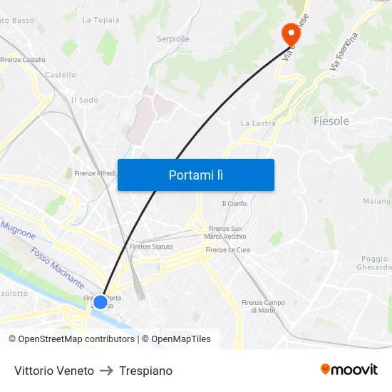 Vittorio Veneto to Trespiano map