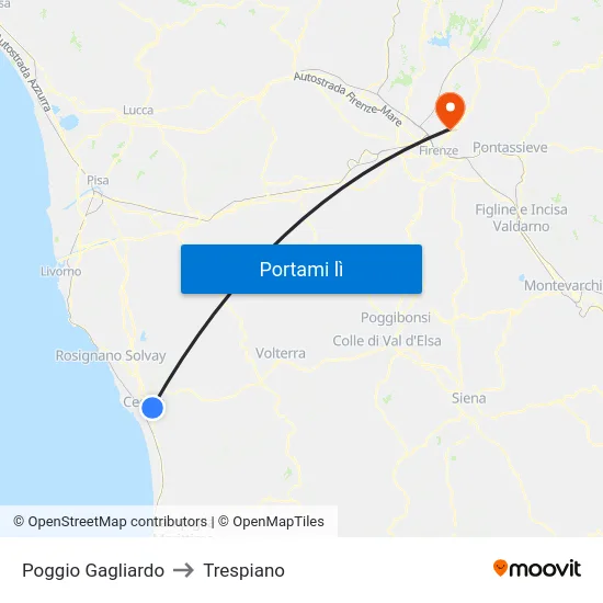 Poggio Gagliardo to Trespiano map