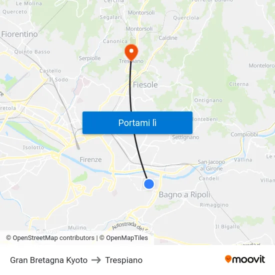 Gran Bretagna Kyoto to Trespiano map