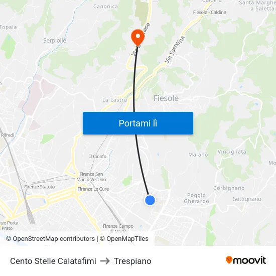 Cento Stelle Calatafimi to Trespiano map