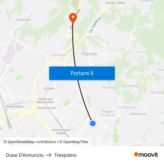 Duse D'Annunzio to Trespiano map