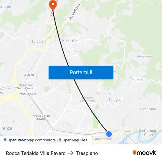 Rocca Tedalda Villa Favard to Trespiano map