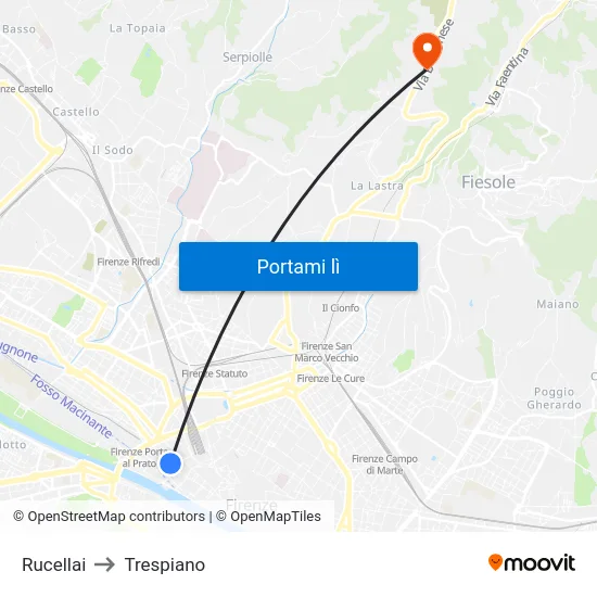 Rucellai to Trespiano map