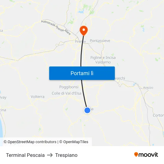 Terminal Pescaia to Trespiano map