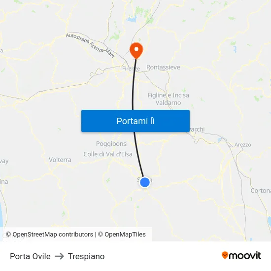 Porta Ovile to Trespiano map