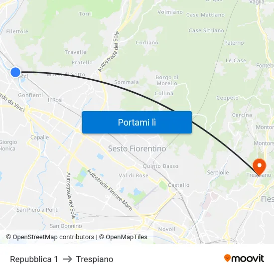 Repubblica 1 to Trespiano map