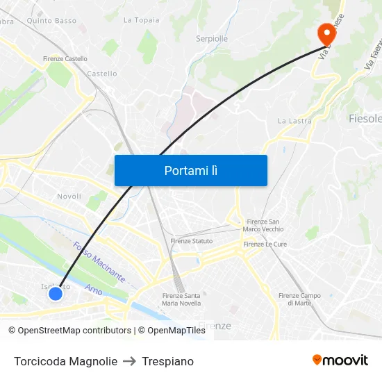 Torcicoda Magnolie to Trespiano map