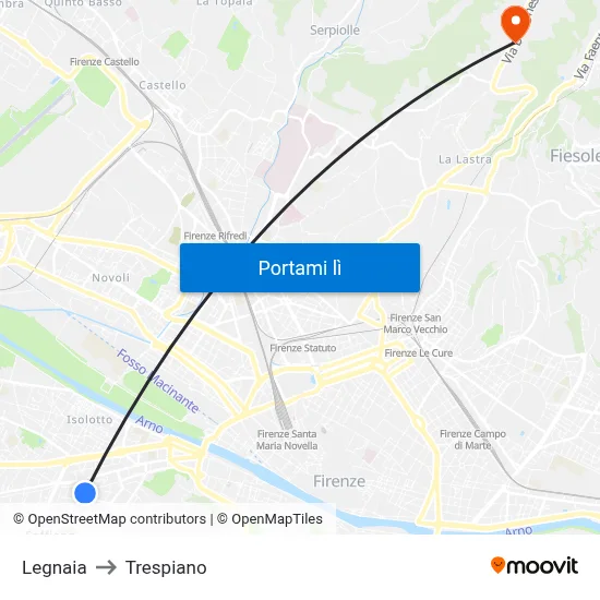 Legnaia to Trespiano map