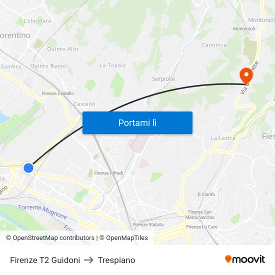 Firenze T2 Guidoni to Trespiano map