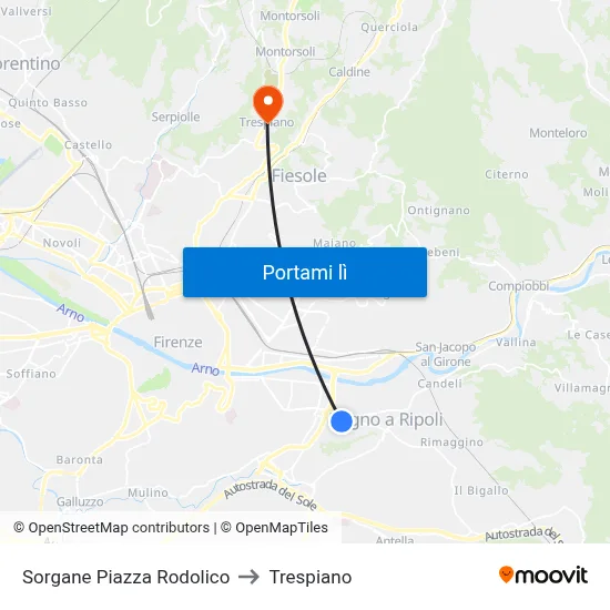 Sorgane Piazza Rodolico to Trespiano map