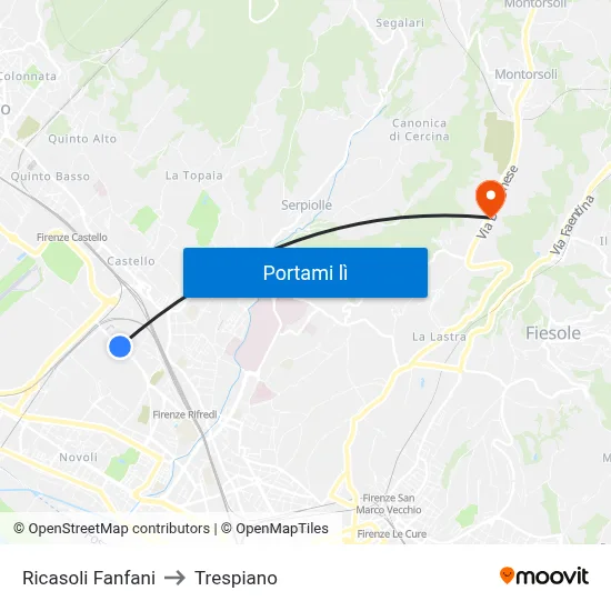 Ricasoli Fanfani to Trespiano map