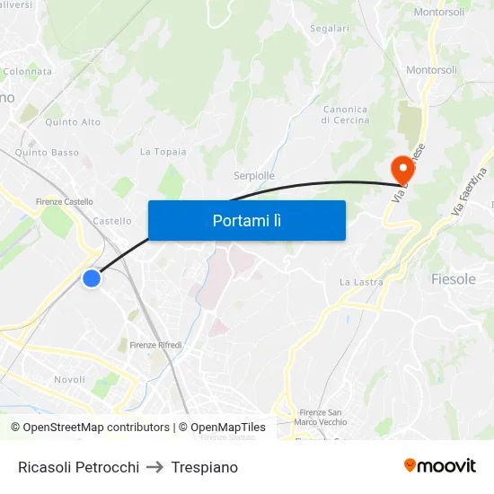 Ricasoli Petrocchi to Trespiano map