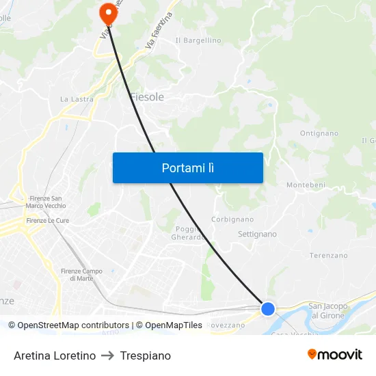 Aretina Loretino to Trespiano map