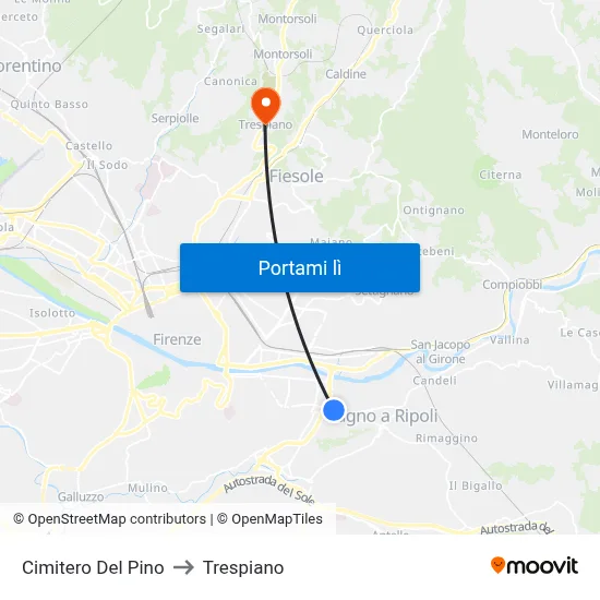 Cimitero Del Pino to Trespiano map