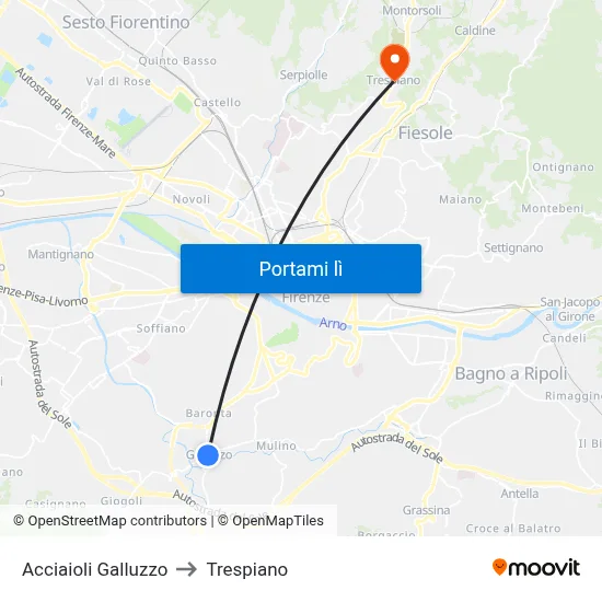 Acciaioli Galluzzo to Trespiano map
