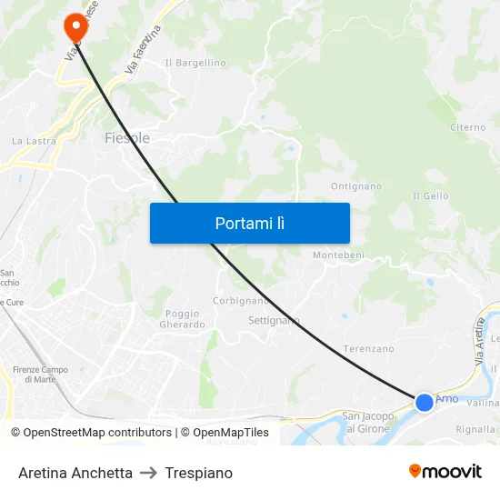 Aretina Anchetta to Trespiano map