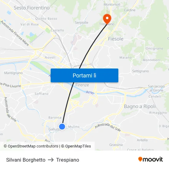 Silvani Borghetto to Trespiano map